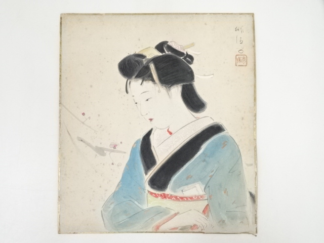 JAPANESE ART / SHIKISHI / HAND PAINTED BEAUTY / BY HISAKO KAJIWARA